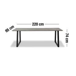 Best ILVA Amy Spisebord 220 x 94 x 74 cm, plade i brun marmor + trapezben i sort metal