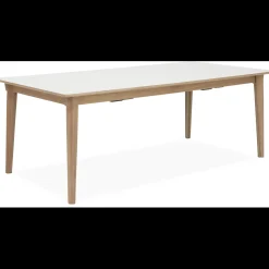 Online ILVA Largo Spisebord 215 x 102 x 75 cm, plade i hvid laminat + ben i lyst træ