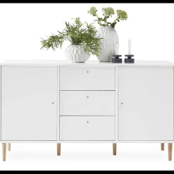 New ILVA Mistral Classic Skænk med 2 låger, 3 skuffer + ben hvid/eg