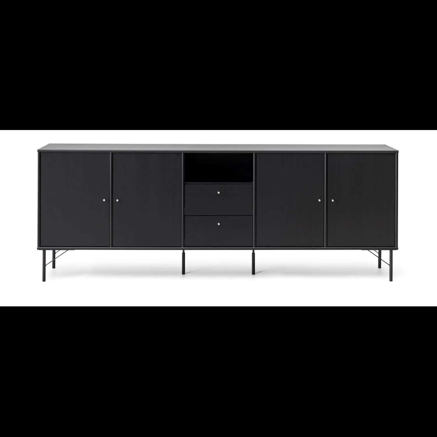 Clearance ILVA Mistral Classic Sort skænk med 2 skuffer, 4 låger + ben
