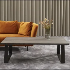 ILVA Timber Sofabord i mørkebrunt træ 150 x 45 x 90 cm + sorte ben